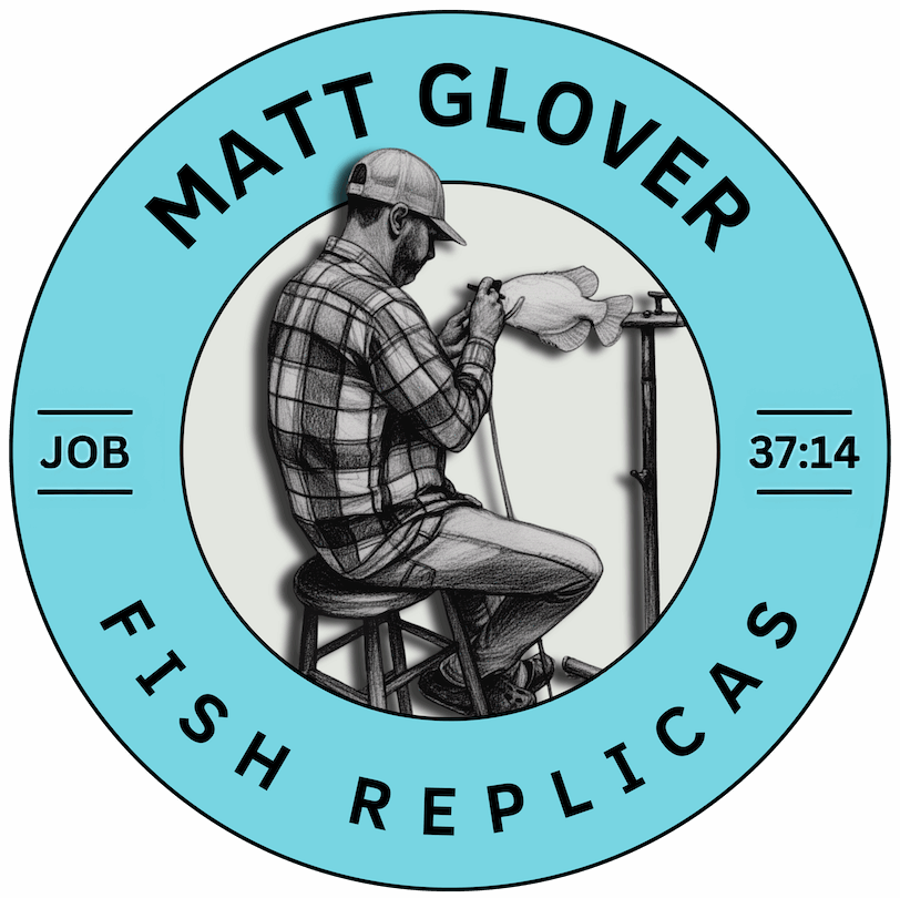 Matt Glover Fish Replicas circular blue logo